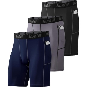 image:imageRunhit Compression Shorts Men Underwear Spandex Running Shorts Workout Athletic3 Pack With Pocketblack grey navy