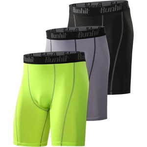 image:imageRunhit Compression Shorts Men Underwear Spandex Running Shorts Workout Athletic3 Packblack Grey Yellow