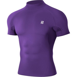 image:imageRunhit Mens Turtleneck Compression TShirt Short Sleeve Mock Neck Shirt UPF 50 Athletic Undershirt Football Gym RunningPurple
