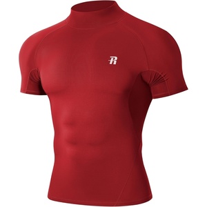 image:imageRunhit Mens Turtleneck Compression TShirt Short Sleeve Mock Neck Shirt UPF 50 Athletic Undershirt Football Gym RunningRed
