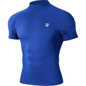 image:imageRunhit Mens Turtleneck Compression TShirt Short Sleeve Mock Neck Shirt UPF 50 Athletic Undershirt Football Gym RunningRoyal Blue