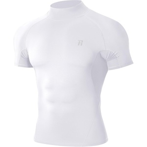 image:imageRunhit Mens Turtleneck Compression TShirt Short Sleeve Mock Neck Shirt UPF 50 Athletic Undershirt Football Gym RunningWhite