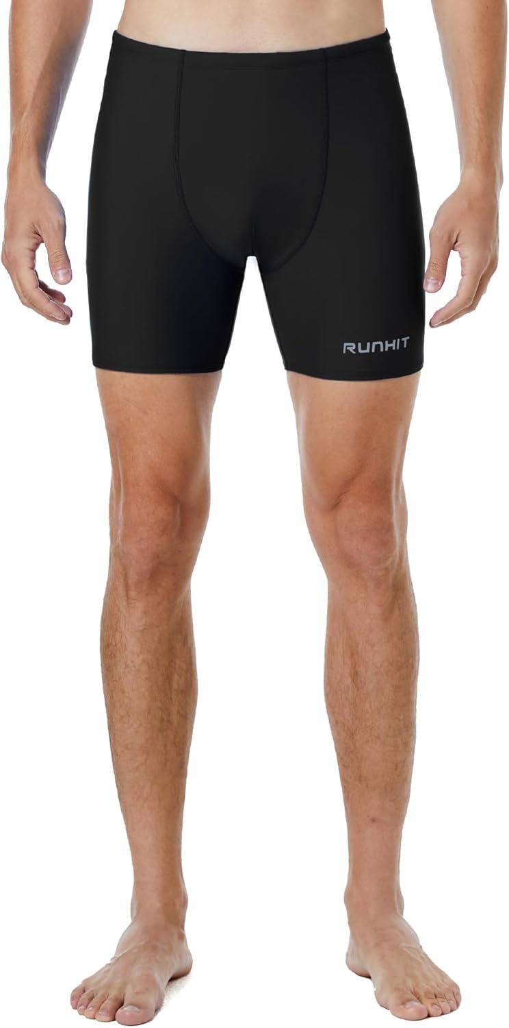 image:imageRunhit Mens Square Leg Swim Jammers Quick Dry Athletic Brief Swimsuit UPF 50 Compression Swimming ShortsBlack