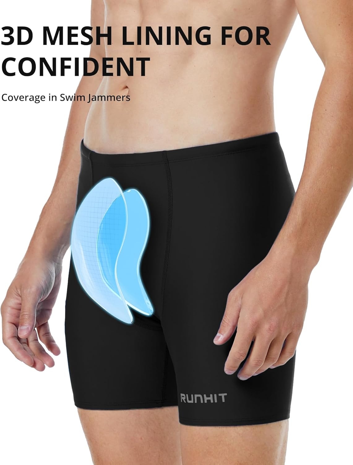 image:imageRunhit Mens Square Leg Swim Jammers Quick Dry Athletic Brief Swimsuit UPF 50 Compression Swimming ShortsBlack