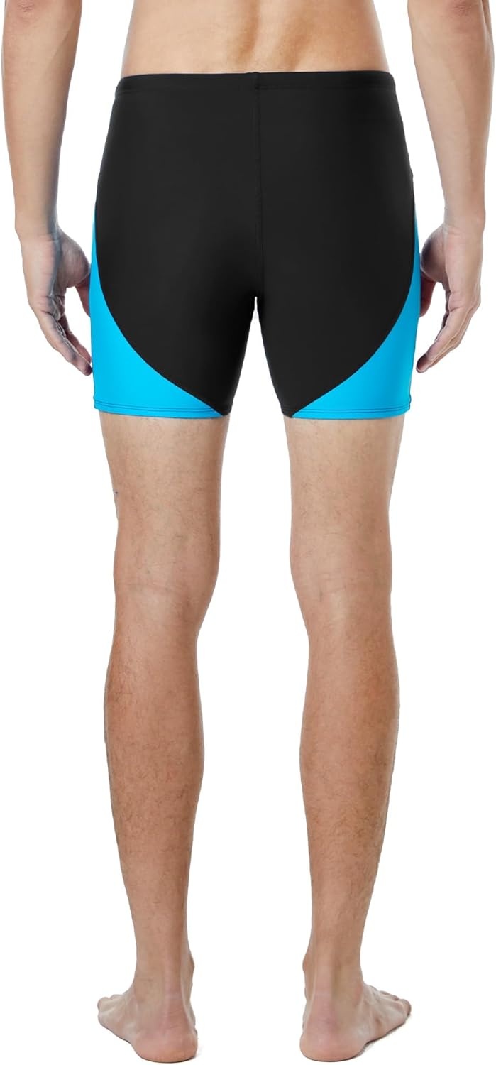 image:imageRunhit Mens Square Leg Swim Jammers Quick Dry Athletic Brief Swimsuit UPF 50 Compression Swimming ShortsBlack With Blue