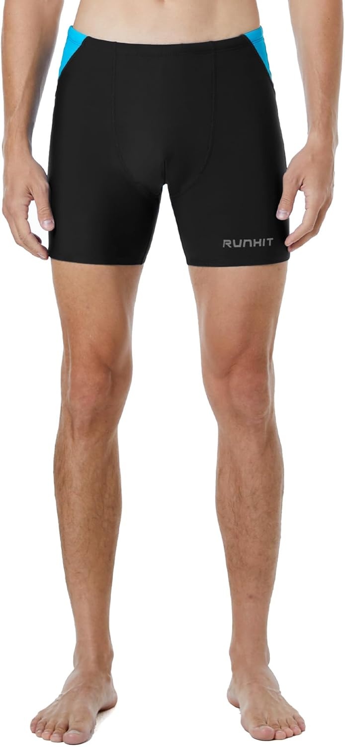 image:imageRunhit Mens Square Leg Swim Jammers Quick Dry Athletic Brief Swimsuit UPF 50 Compression Swimming ShortsBlack With Blue