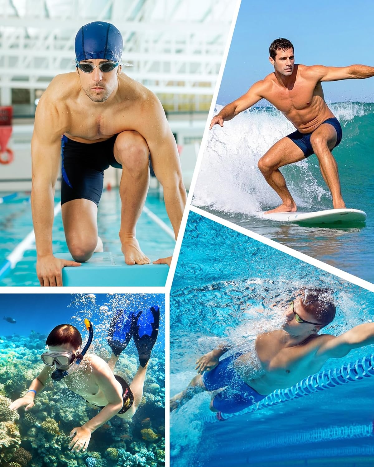 image:imageRunhit Mens Square Leg Swim Jammers Quick Dry Athletic Brief Swimsuit UPF 50 Compression Swimming ShortsBlack With Blue
