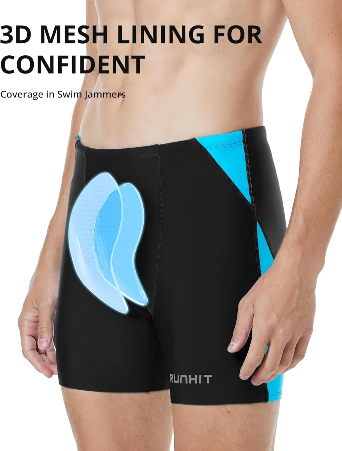 image:imageRunhit Mens Square Leg Swim Jammers Quick Dry Athletic Brief Swimsuit UPF 50 Compression Swimming ShortsBlack With Blue