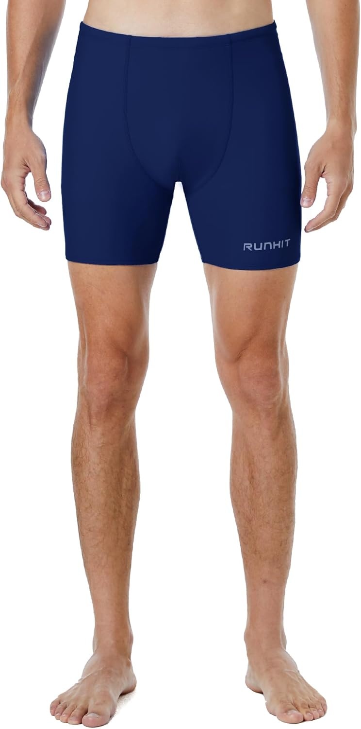 image:imageRunhit Mens Square Leg Swim Jammers Quick Dry Athletic Brief Swimsuit UPF 50 Compression Swimming ShortsNavy