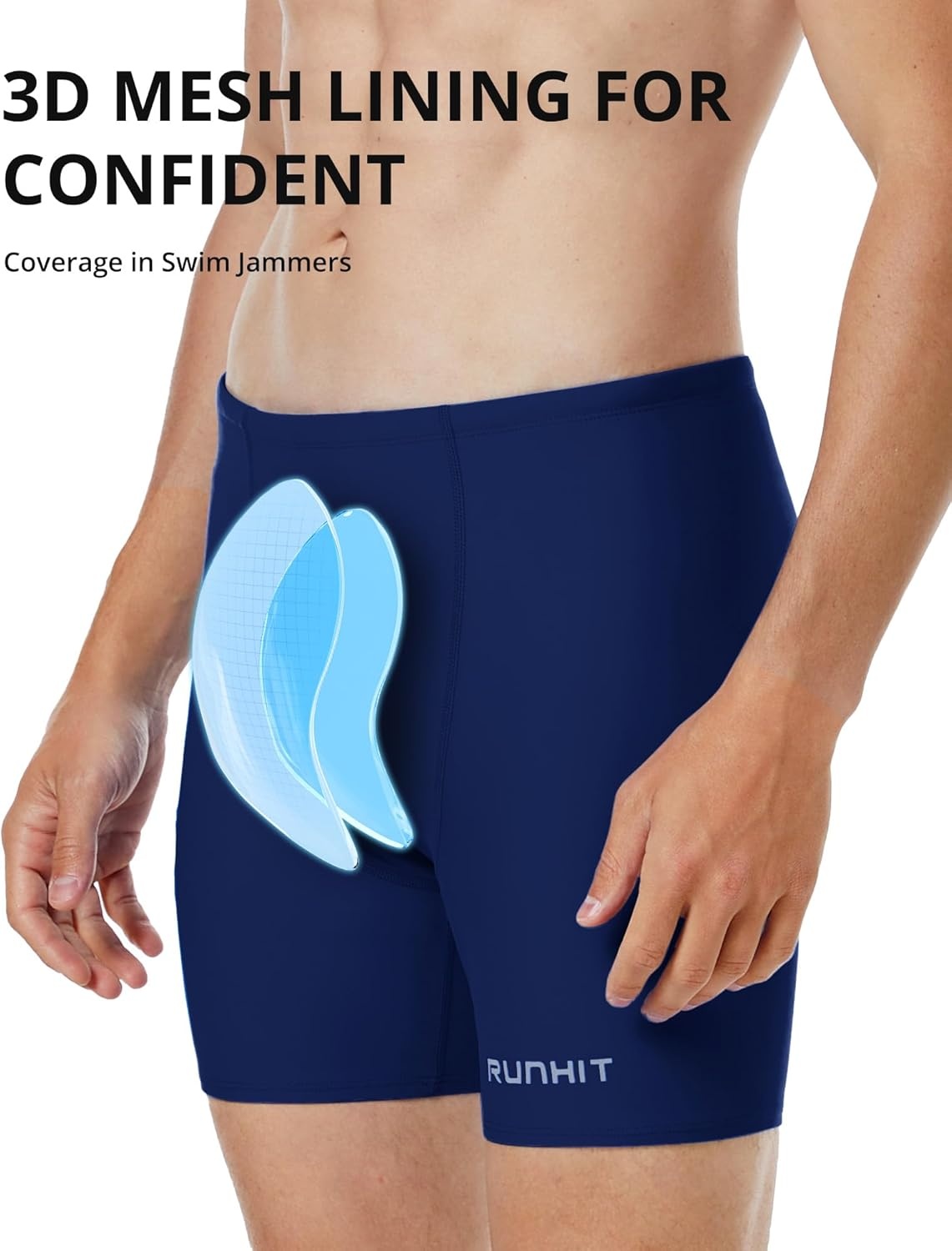 image:imageRunhit Mens Square Leg Swim Jammers Quick Dry Athletic Brief Swimsuit UPF 50 Compression Swimming ShortsNavy