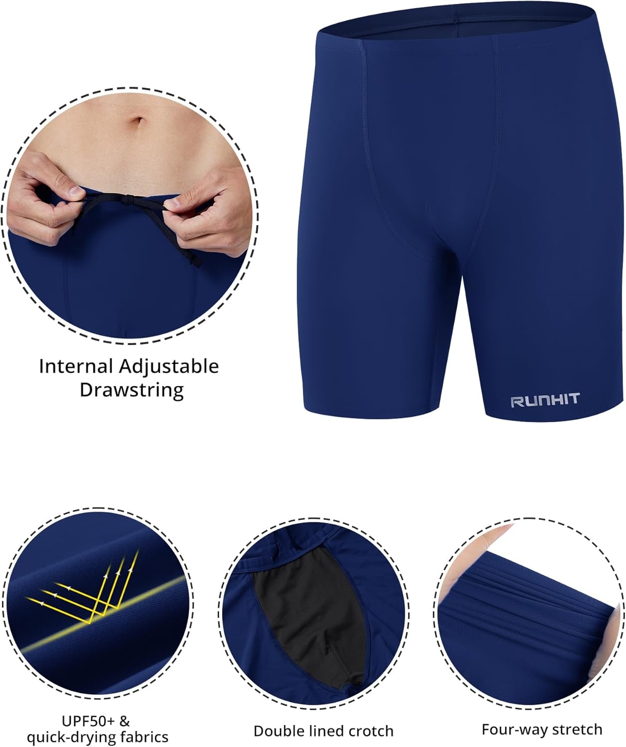 image:imageRunhit Mens Square Leg Swim Jammers Quick Dry Athletic Brief Swimsuit UPF 50 Compression Swimming ShortsNavy