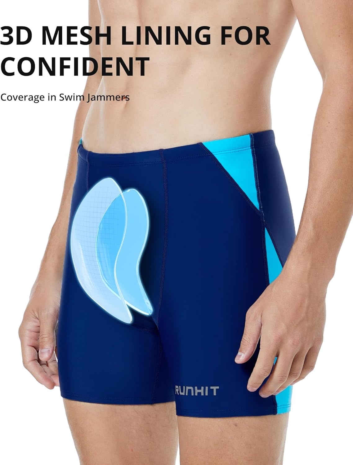 image:imageRunhit Mens Square Leg Swim Jammers Quick Dry Athletic Brief Swimsuit UPF 50 Compression Swimming ShortsNavy With Blue