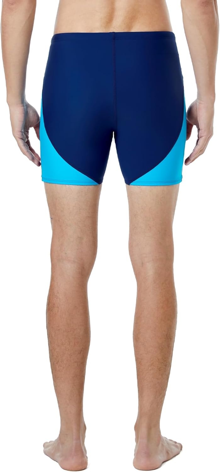 image:imageRunhit Mens Square Leg Swim Jammers Quick Dry Athletic Brief Swimsuit UPF 50 Compression Swimming ShortsNavy With Blue