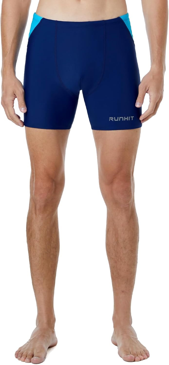 image:imageRunhit Mens Square Leg Swim Jammers Quick Dry Athletic Brief Swimsuit UPF 50 Compression Swimming ShortsNavy With Blue