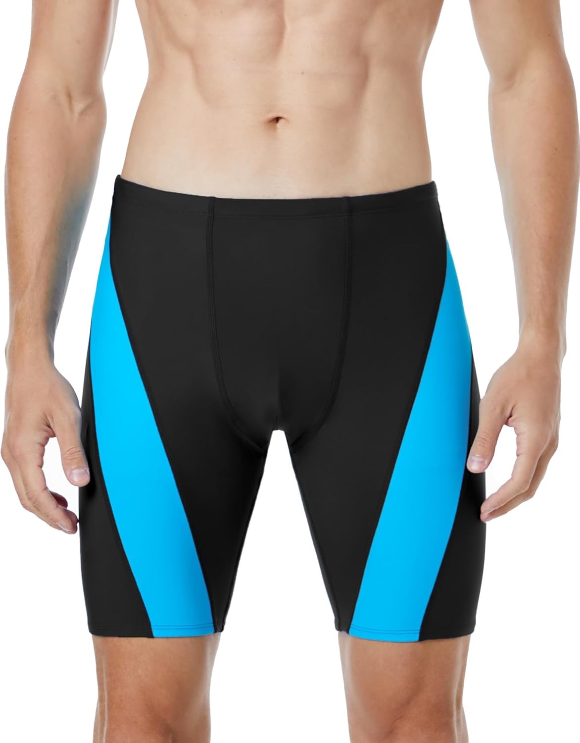 image:imageRunhit Mens Swim Jammers Competitive Swim Racing Team Swimsuit Quick Dry Athletic Swimming Shorts UPF 50Black and Blue Splicing
