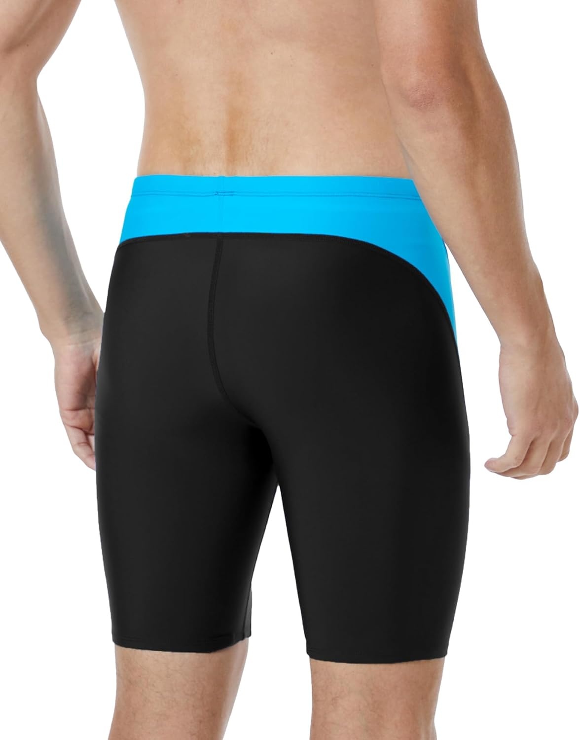 image:imageRunhit Mens Swim Jammers Competitive Swim Racing Team Swimsuit Quick Dry Athletic Swimming Shorts UPF 50Black and Blue Splicing