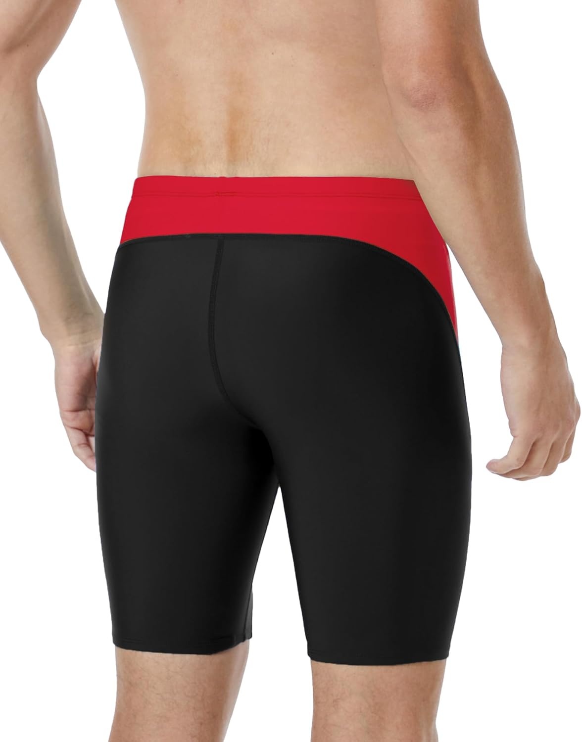 image:imageRunhit Mens Swim Jammers Competitive Swim Racing Team Swimsuit Quick Dry Athletic Swimming Shorts UPF 50Black and Red Splicing