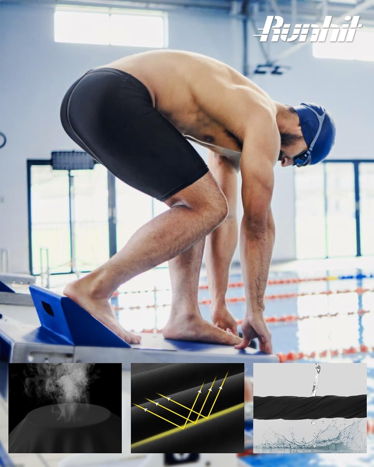 image:imageRunhit Mens Swim Jammers Competitive Swim Racing Team Swimsuit Quick Dry Athletic Swimming Shorts UPF 50Navy Blue