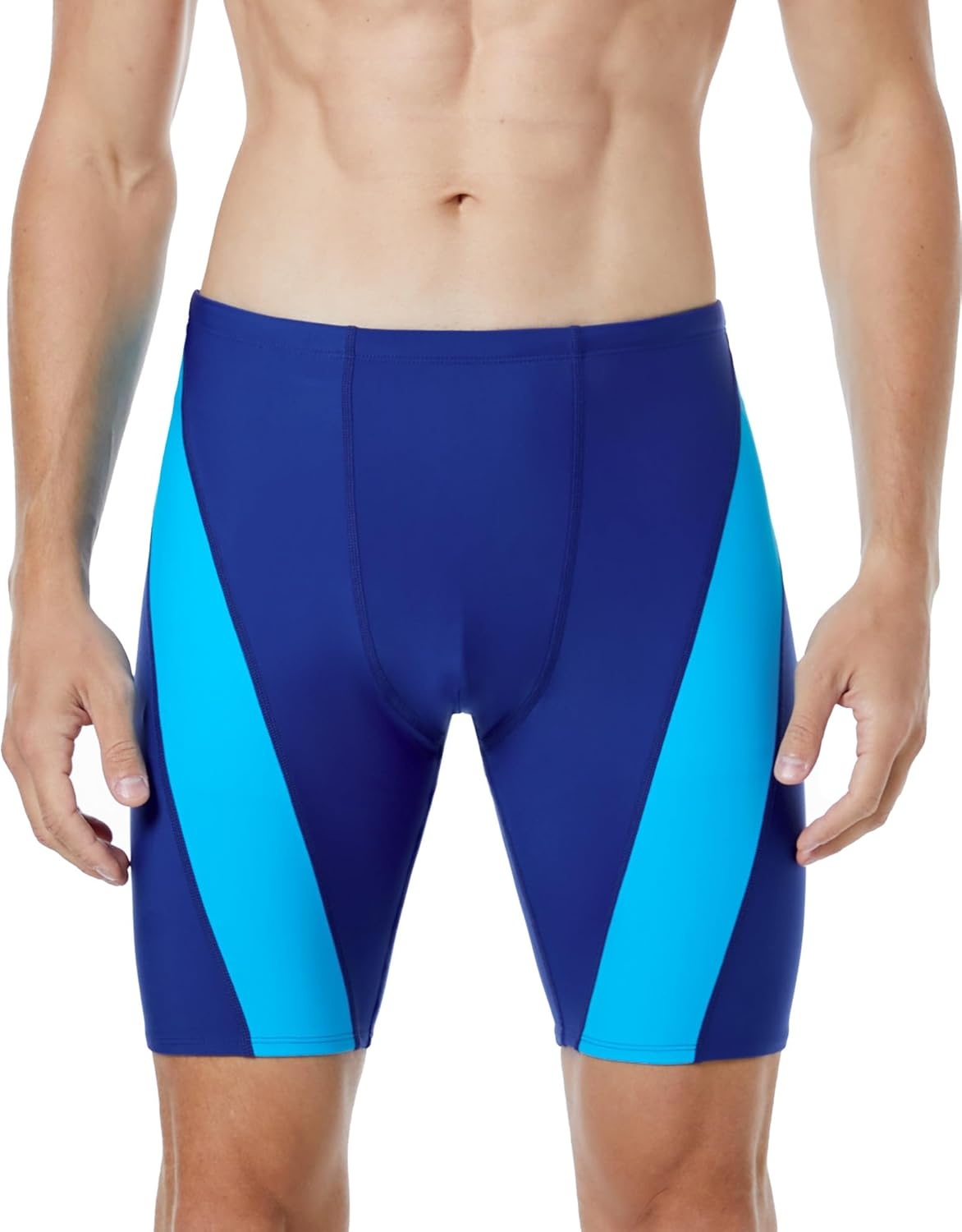 image:imageRunhit Mens Swim Jammers Competitive Swim Racing Team Swimsuit Quick Dry Athletic Swimming Shorts UPF 50Navy and Blue Splicing
