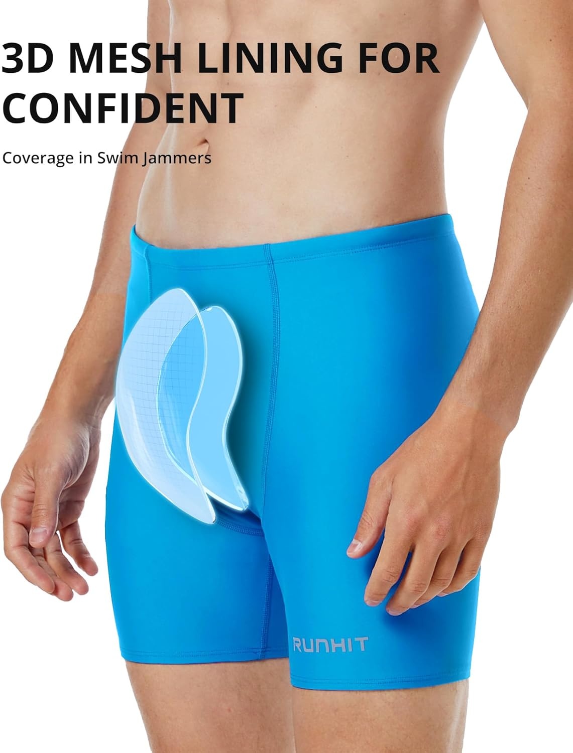 image:imageRunhit Swim Jammers for Men Square Leg Quick Dry Athletic Solid Brief Swimsuit UPF 50 Compression Swimming Shorts Blue S