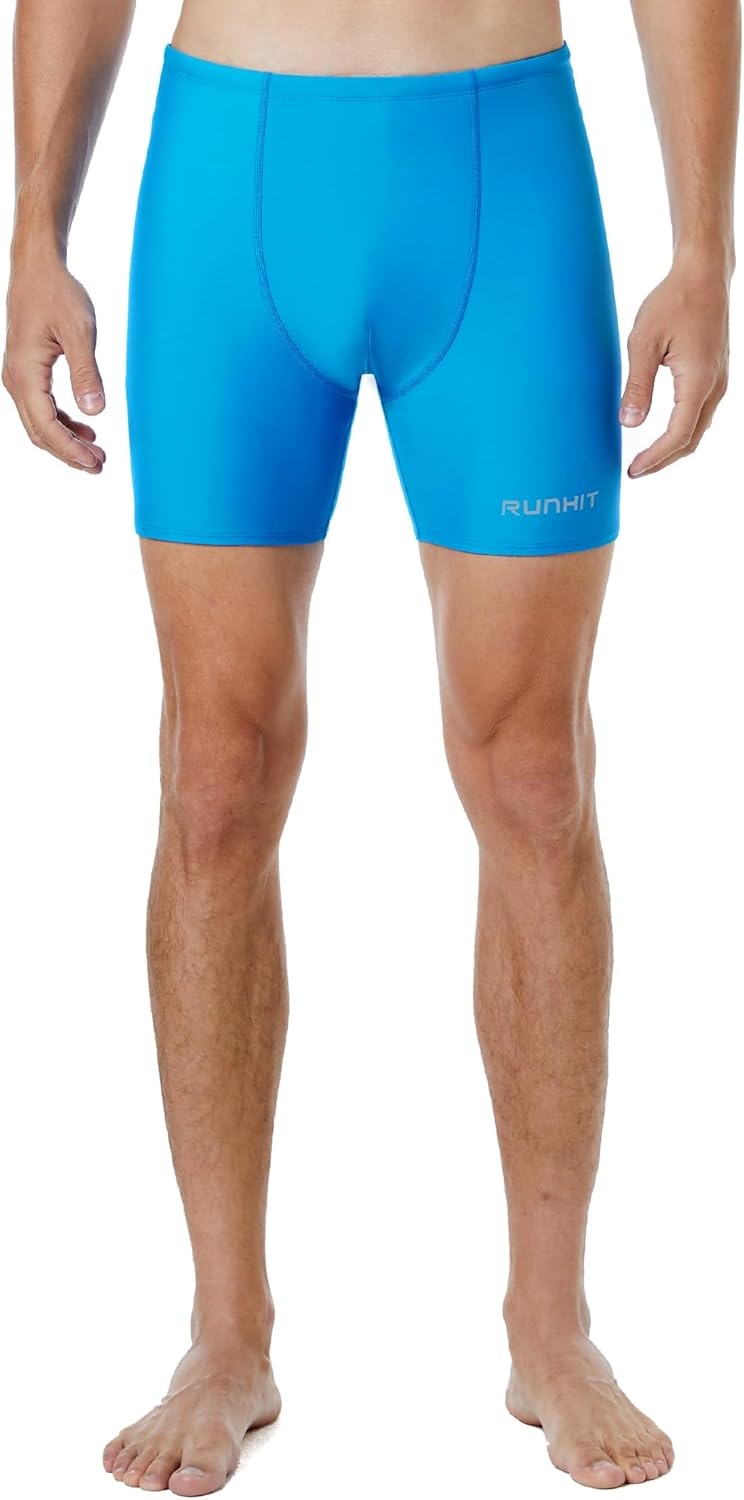 image:imageRunhit Swim Jammers for Men Square Leg Quick Dry Athletic Solid Brief Swimsuit UPF 50 Compression Swimming Shorts Blue S