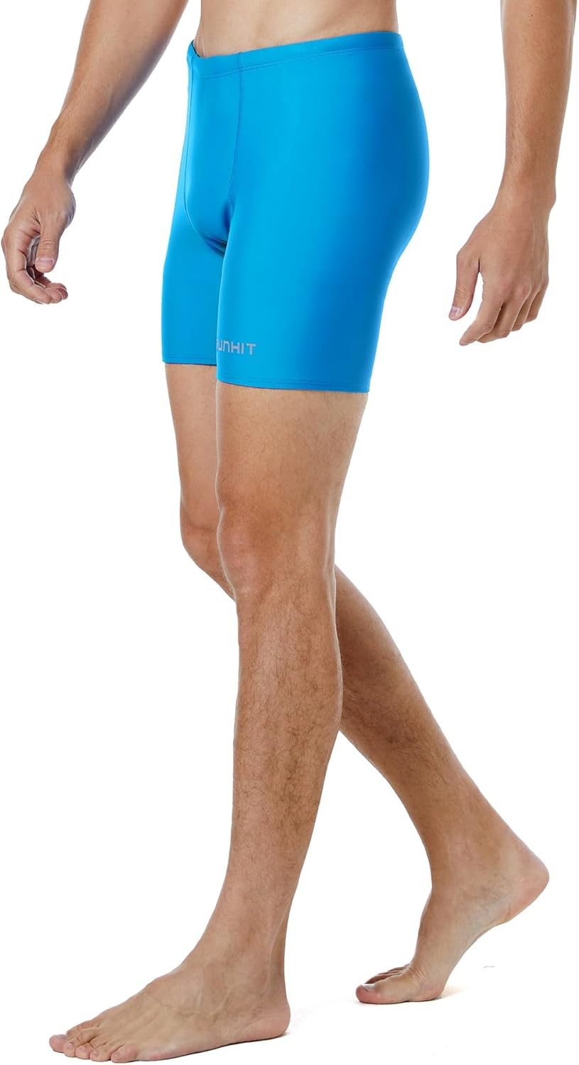image:imageRunhit Swim Jammers for Men Square Leg Quick Dry Athletic Solid Brief Swimsuit UPF 50 Compression Swimming Shorts Blue S