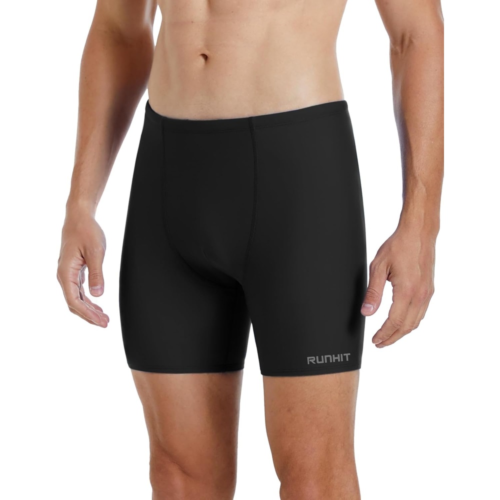 image:imageRunhit Mens Square Leg Swim Jammers Quick Dry Athletic Brief Swimsuit UPF 50 Compression Swimming ShortsBlack