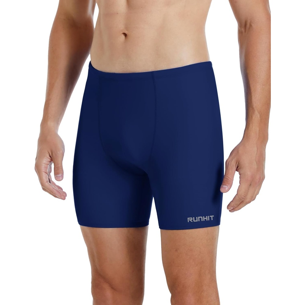 image:imageRunhit Mens Square Leg Swim Jammers Quick Dry Athletic Brief Swimsuit UPF 50 Compression Swimming ShortsNavy