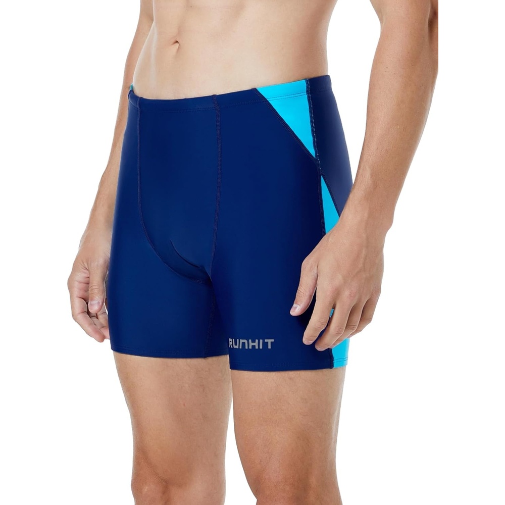 image:imageRunhit Mens Square Leg Swim Jammers Quick Dry Athletic Brief Swimsuit UPF 50 Compression Swimming ShortsNavy With Blue