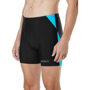 image:imageRunhit Mens Square Leg Swim Jammers Quick Dry Athletic Brief Swimsuit UPF 50 Compression Swimming ShortsBlack With Blue