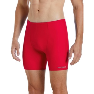 image:imageRunhit Mens Square Leg Swim Jammers Quick Dry Athletic Brief Swimsuit UPF 50 Compression Swimming ShortsRed