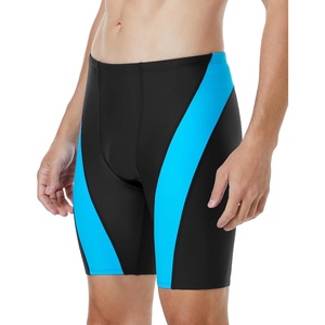 image:imageRunhit Mens Swim Jammers Competitive Swim Racing Team Swimsuit Quick Dry Athletic Swimming Shorts UPF 50Black and Blue Splicing