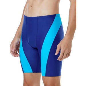 image:imageRunhit Mens Swim Jammers Competitive Swim Racing Team Swimsuit Quick Dry Athletic Swimming Shorts UPF 50Navy and Blue Splicing