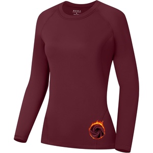 image:imageRunhit Thermal Shirts for Women Long Sleeve Compression Tops Fleece Lined Athletic Workout Soft Base Layer Cold WeatherWine Red